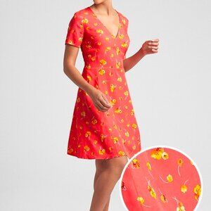 Gap Floral Fit & Flare Orange Pink and Gold Dress in Size 18